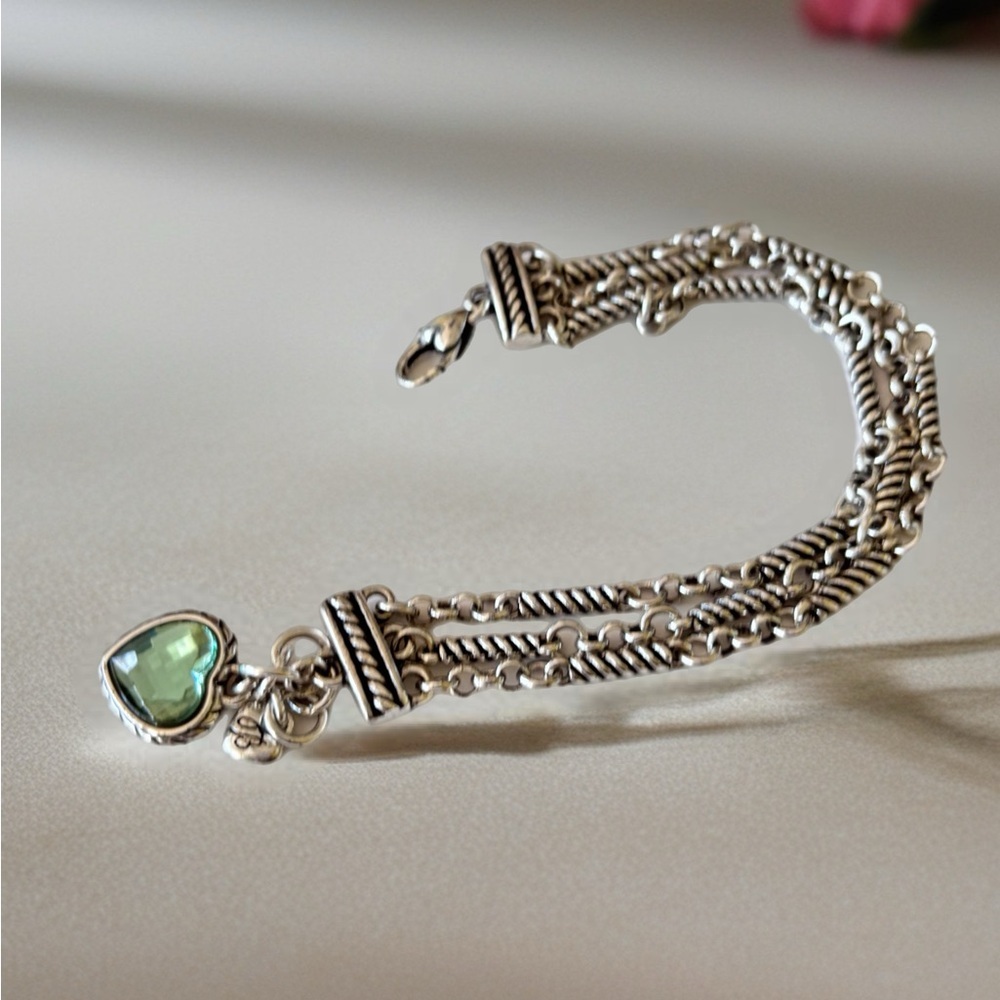 Brighton Newport multi-strand emerald green crystal heart charm bracelet.